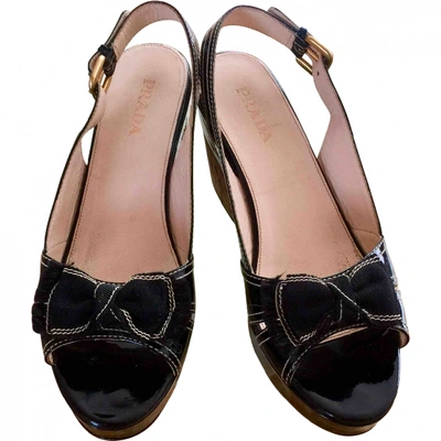 Pre-owned Prada Patent Leather Mules In Black