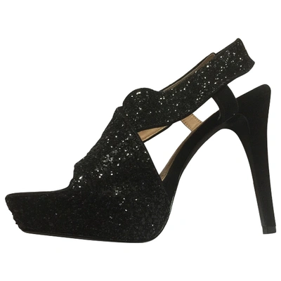 Pre-owned Diane Von Furstenberg Glitter Sandals In Black