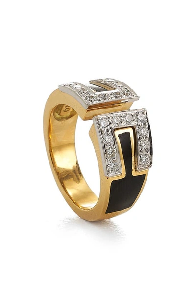 David Webb Black Enamel And Diamond Gap Ring - Atterley In Gold