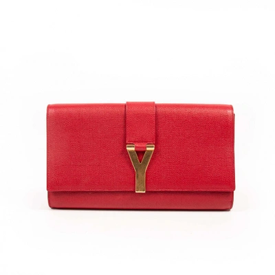 Pre-owned Saint Laurent Chyc Leather Clutch Bag In Red