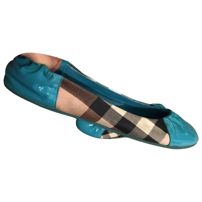 Pre-owned Burberry Patent Leather Ballet Flats In Turquoise