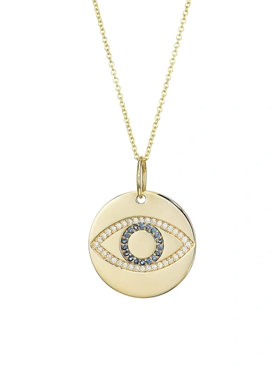 Nina Gilin Women's 14k Yellow Gold, Diamond & Sapphire Evil Eye Disc Pendant Necklace