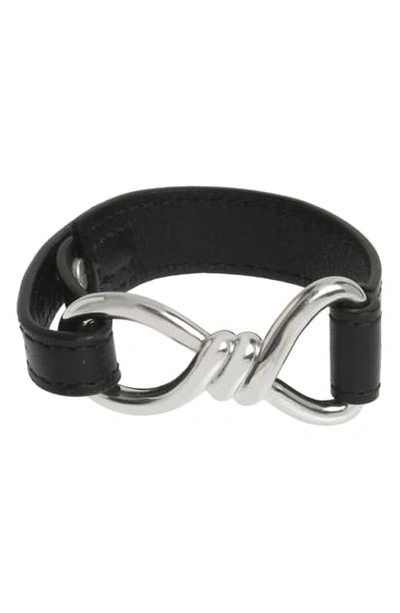 Allsaints Twist Hardware Leather Bracelet In Black/ Silver