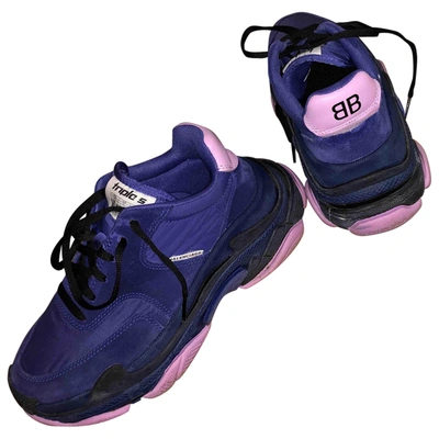 Pre-owned Balenciaga Triple S Leather Trainers In Purple