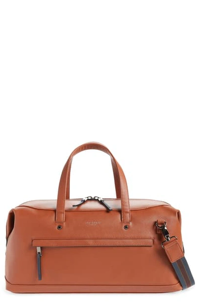Ted Baker Patche Crossgrain Leather Holdall In Tan