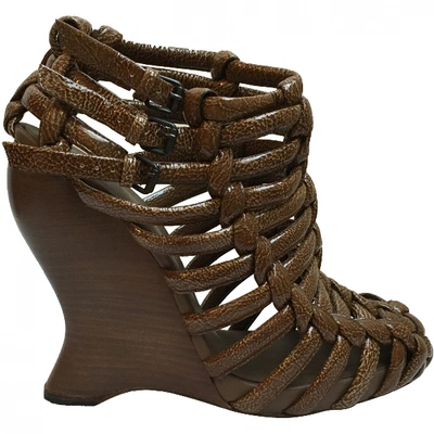 Pre-owned Bottega Veneta Patent Leather Sandals In Brown