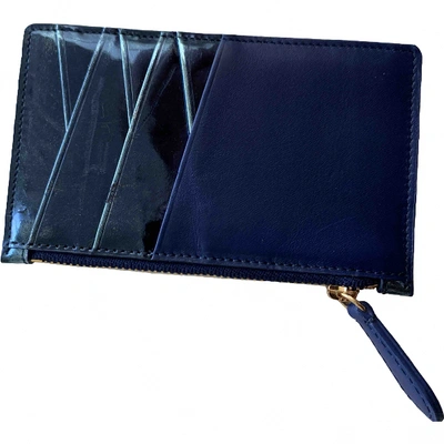 Pre-owned Diane Von Furstenberg Patent Leather Card Wallet In Blue