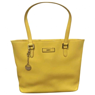 Pre-owned Dkny Leather Tote In Yellow