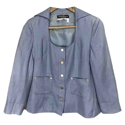 Pre-owned Ferragamo Linen Jacket In Blue