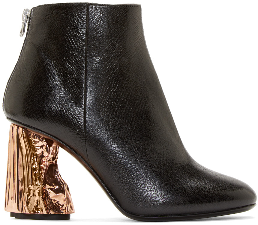 Ora Palm Leather Metalheel Booties In Black/ Copper ModeSens