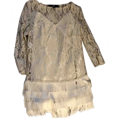 Pre-owned Elisabetta Franchi Lace Mini Dress In Ecru