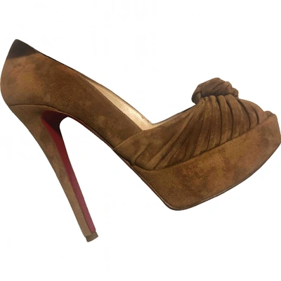 Pre-owned Christian Louboutin Lady Peep Heels In Camel