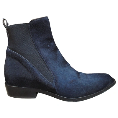 Pre-owned Sartore Pony-style Calfskin Ankle Boots In Blue