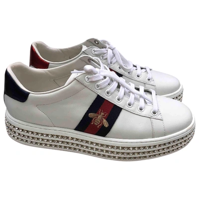 Pre-owned Gucci Ace Leather Trainers In White