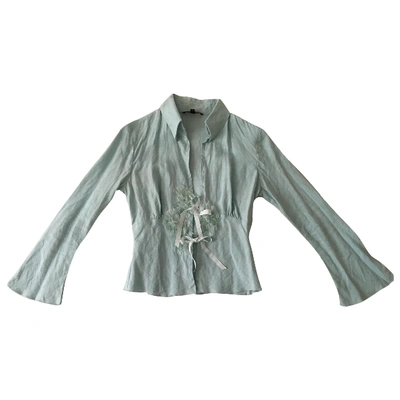 Pre-owned Tara Jarmon Linen Blouse In Turquoise
