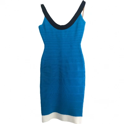 Pre-owned Herve Leger Mini Dress In Blue