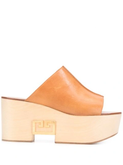 Givenchy Logo-plaque Platform Leather Mules In Neutrals