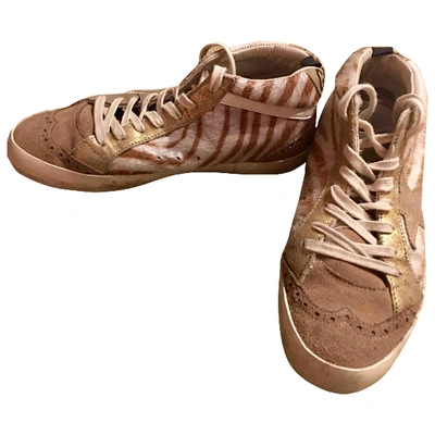 Pre-owned Golden Goose Mid Star Camel Pony-style Calfskin Trainers