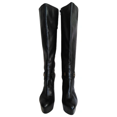 Pre-owned Versace Leather Biker Boots In Black