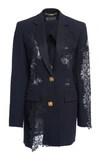 Versace Asymmetric Lace-paneled Blazer In Black