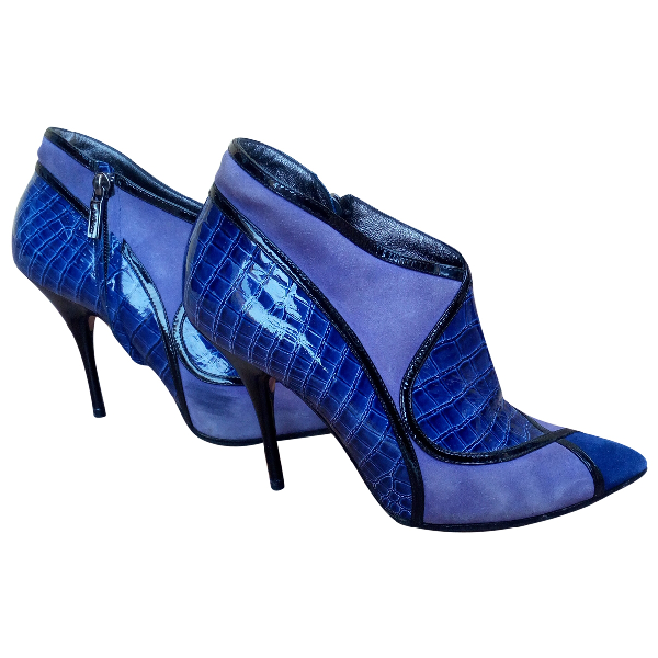 Preowned Casadei Purple Suede Ankle Boots ModeSens