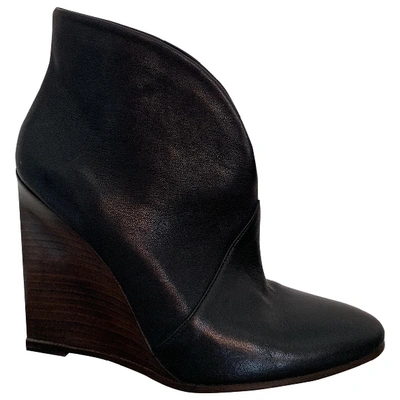 Pre-owned Hoss Intropia Leather Ankle Boots In Black