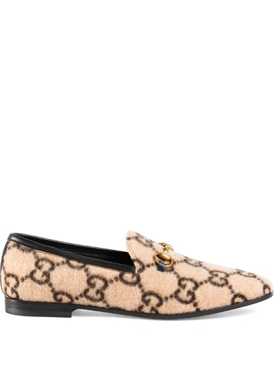 Gucci Jordaan Gg-print Felt Loafers In Beige Ebony & Black