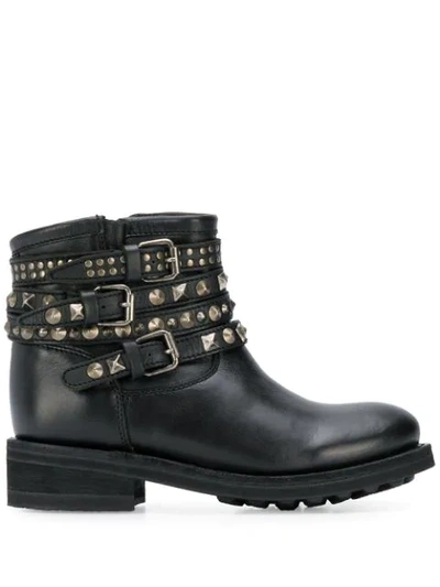 Ash Tatum Combat Boots In Black Leather
