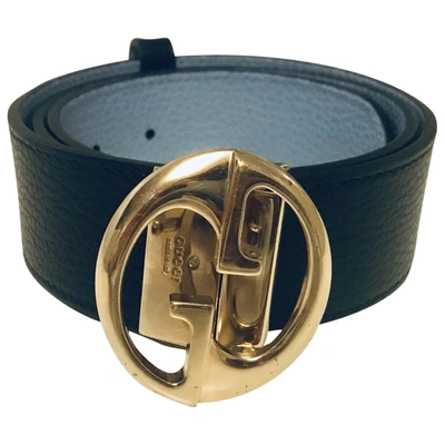 Pre-owned Gucci Interlocking Buckle Leather Belt In Navy