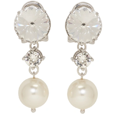 Miu Miu Faux-pearl And Crystal Clip-on Earrings In Silver