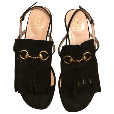 Pre-owned Gucci Marmont Black Suede Sandals