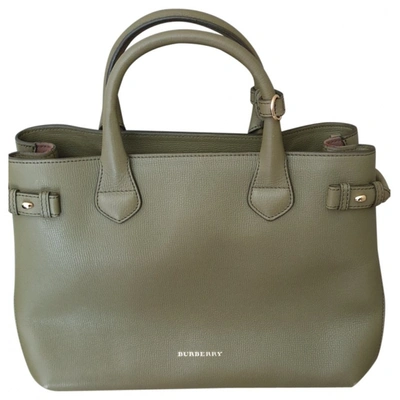 Pre-owned Burberry The Banner  Leather Handbag In Khaki