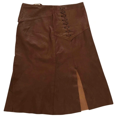 Pre-owned Pinko Leather Mid-length Skirt In Brown