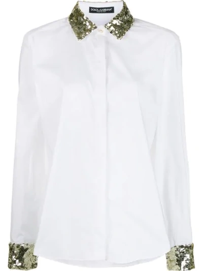 Dolce & Gabbana Sequin-embellished Cotton-blend Poplin Shirt In White