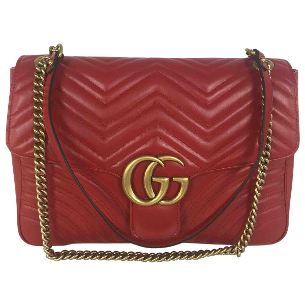 Pre-owned Gucci Marmont Red Leather Handbag | ModeSens