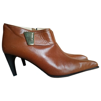 Pre-owned Cerruti 1881 Leather Ankle Boots In Camel