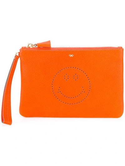 Anya Hindmarch Neon Orange Clutch With Smile