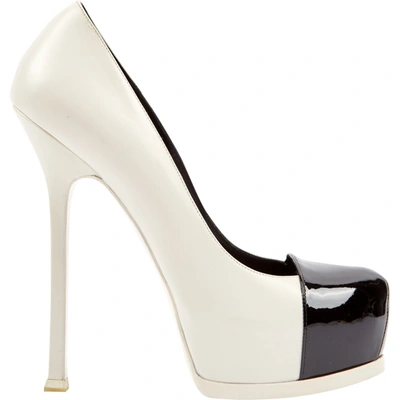 Pre-owned Saint Laurent Trib Too Leather Heels In White