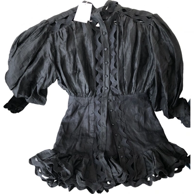 Pre-owned Zimmermann Linen Mini Dress In Black