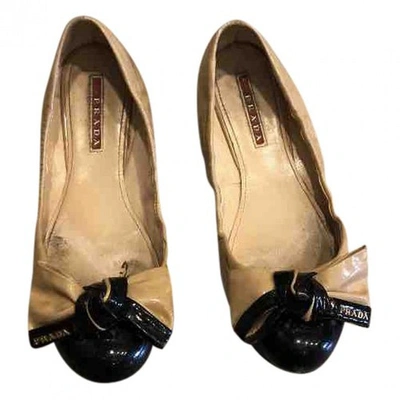 Pre-owned Prada Patent Leather Ballet Flats In Beige