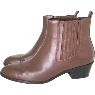 Pre-owned Jcrew Leather Ankle Boots In Brown