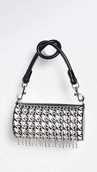 Area Roll Bag In White & Black With Crystals