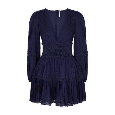 Free People The Delightful Navy Cotton Mini Dress In Blue