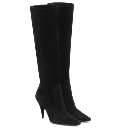 Saint Laurent Kiki 85 Suede Knee-high Boots In Black
