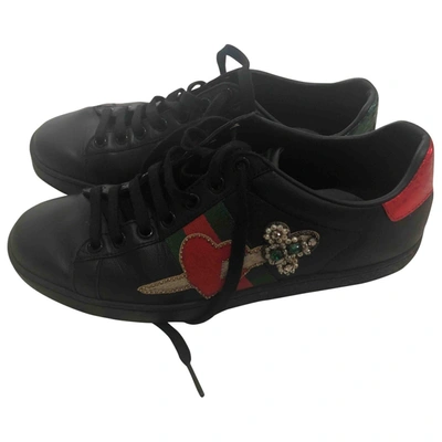 Pre-owned Gucci Ace Leather Trainers In Black