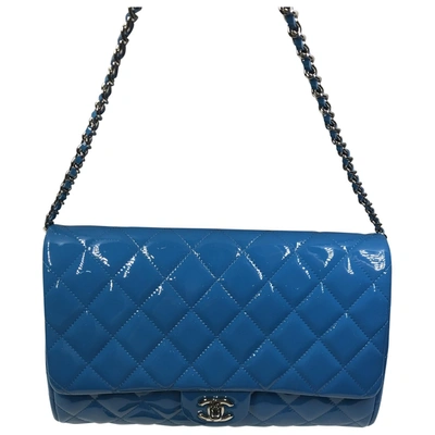 Pre-owned Chanel Timeless/classique Patent Leather Handbag In Blue