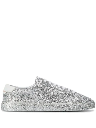 Saint Laurent Andy Glitter Low-top Trainers In Silver