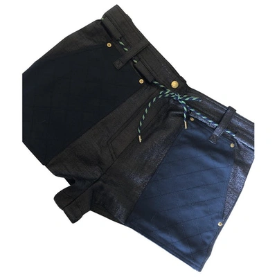 Pre-owned Kenzo Leather Mini Short In Black