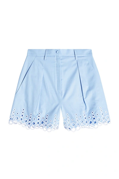 Carven Cotton Shorts With Eyelet Hem In Blue