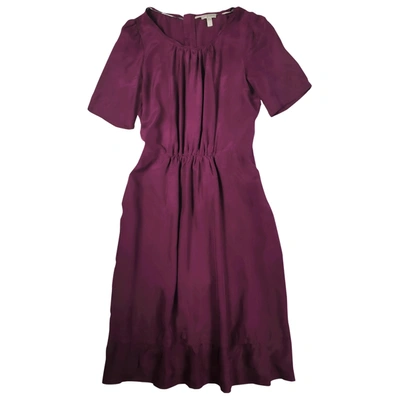 Pre-owned Burberry Silk Mid-length Dress In Burgundy